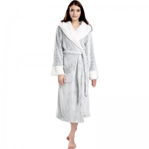Glanzende flanellen fleecejassen voor volwassenen Dames pyjama met capuchon