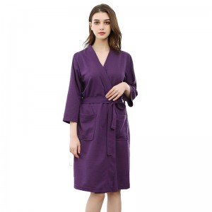Dames wafel fleece gewaad effen kleur knielengte Kimono pyjama
