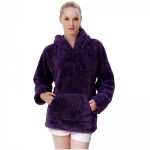 Dames knuffel fleece paarse hooded pocket sweater