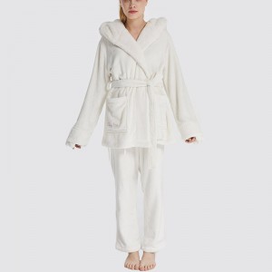 Dames Flanellen Fleece Animal borduurwerk Hooded Bear pyjama Set